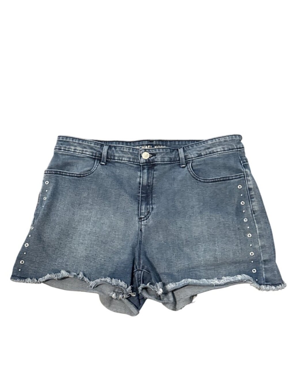 Michael Kors Denim Shorts Raw Hemline Sz 14 Side Studs, Rivets